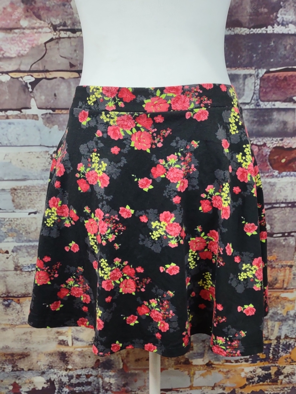 Curfew Black Mini Skirt with Pink and Yellow Floral Print